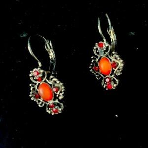 Vintage marcasite and red stone earrings